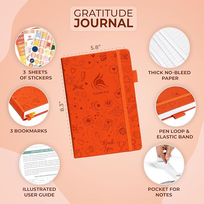 Clever Fox Gratitude Journal – Happiness, Positivity & Affirmation Daily Journal – Inspirational Daily Notebook – 3 Months, A5 (Orange) - Bloomnest