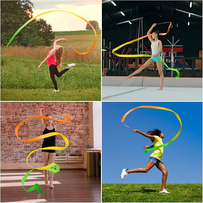 Cikyner Gymnastics Ribbon, 2 Pack Colorful Gymnastics Band with Stick, Dance Band Children Rainbow Band for School and Home Game, Ideal for Girls on Children's Birthday Party or Christmas - Bloomnest