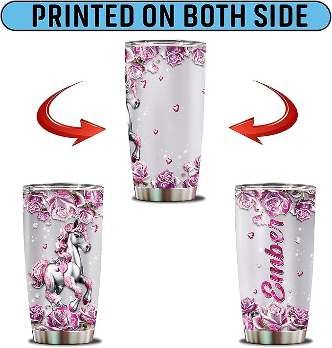 Personalized Horse Gifts for Girls, Women, Insulated Stainless Steel Coffee Cup, Travel Mug, Tumbler, Water Bottle, Gift for Horses Lover, Christmas, Birthday, Mother's Day, Valentine - Bloomnest