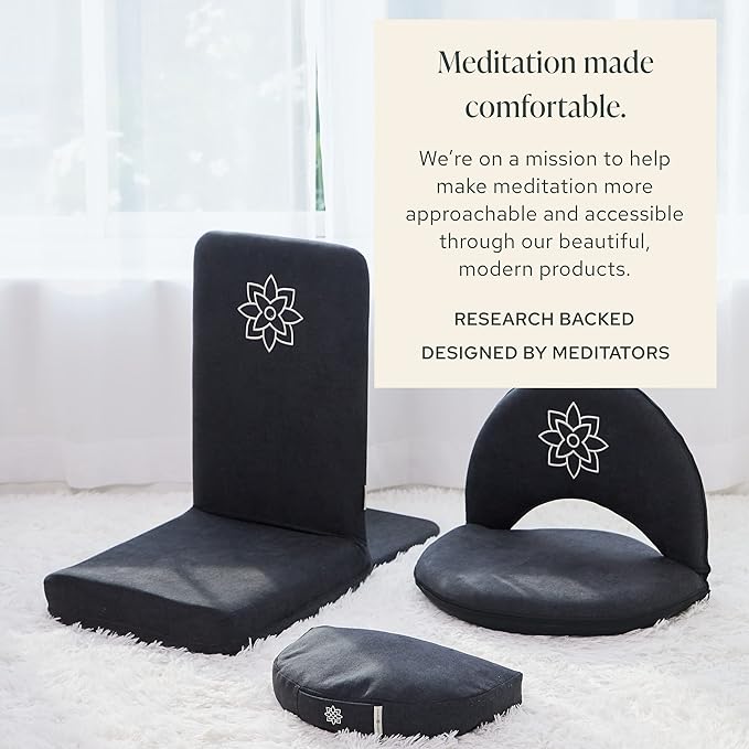 Mindful Modern Folding Pro Meditation Chair - Adjustable Meditation Seat with Back Support and Half Moon Buckwheat Meditation Cushion - Comfortable Mindfulness Living Room Floor Chair - Bloomnest
