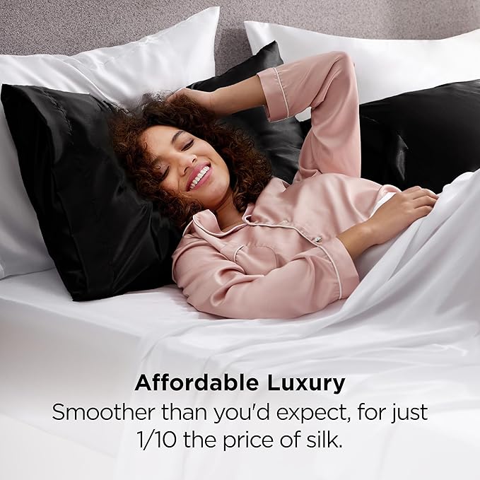 Bedsure King Size Satin Pillowcase Set of 2 - Black Silky Pillow Cases for Hair and Skin with Envelope Closure, Similar to Silk Pillow Cases, Gifts for Women Men, 20x36 Inches, 2pcs - Bloomnest