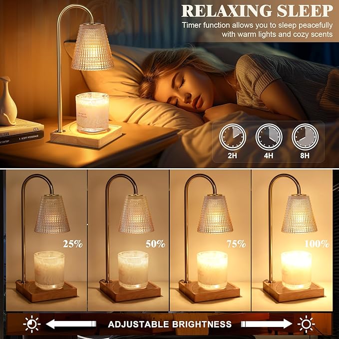 Amber Candle Warmer Lamp-Dimmable Candle Lamp with Timer, Christmas Birthday Gifts for Women, House Warming Gifts for New Home Bedroom Decor, Vintage Wax Warmer for Scented Wax