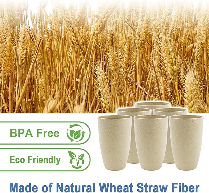 Wheat Straw Cups 20 OZ Large Capacity Set of 6, Unbreakable Drinking Cups Reusable, Alternative to Plastic CupSet, Dishwasher Safe Cups for Kitchen Water Tumblers (Beige) - Bloomnest