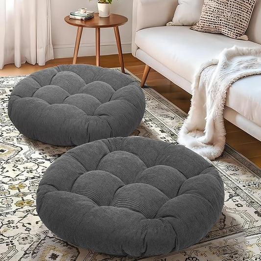Floor Cushions for Adults Floor Pillows for Sitting Large Round Tufted Meditation Pillows Memory Foam 2 Pcs, 24" x 24", Dark Grey - Bloomnest