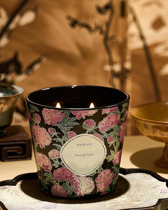 M&SENSE Neroli Noir Scented Candle, 28.2oz 3 Wick Natural Soy Wax Large Candles, Long Lasting Clean Slow Burning No Toxic Décor for Home Relaxation, Romantic Dates & Gift-Giving - Bloomnest