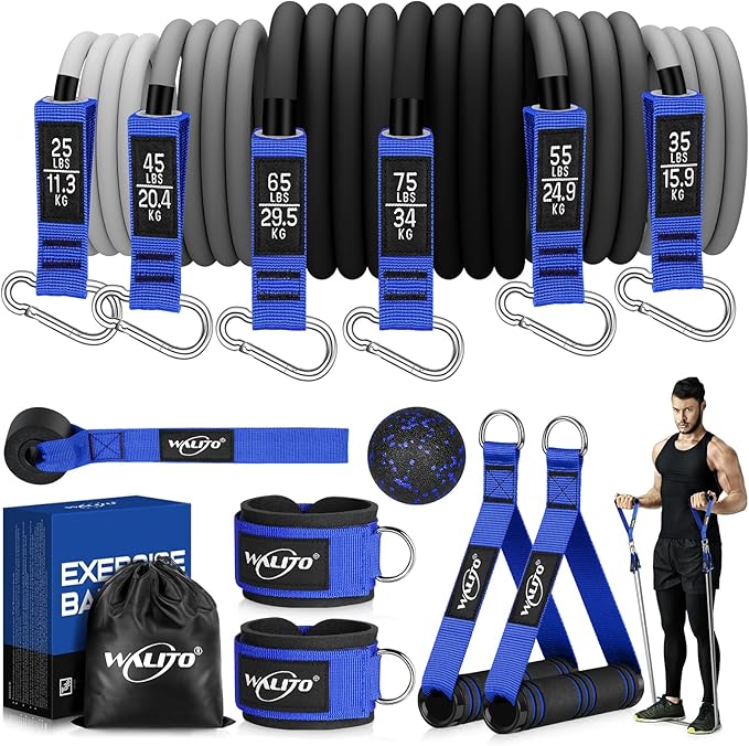 WALITO Resistance Bands Set - Exercise Bands with Handles, Door Anchor, Legs Ankle Straps, for Heavy Resistance Training, Physical Therapy, Muscle Training, Yoga, Home Workouts, Gym - Bloomnest