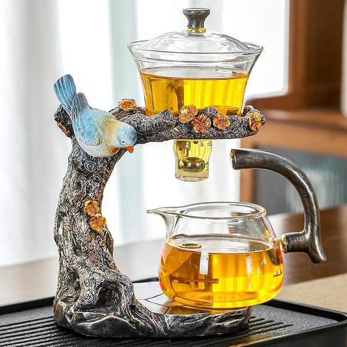 Glass Kungfu Teapot Set Tea maker with Infuser Semi Automatic Tea Set (Blue bird) - Bloomnest