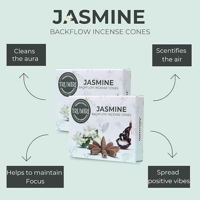 TRUMIRI Jasmine Backflow Incense Cones - 20 Cones, Pack of 2 TRUMIRI