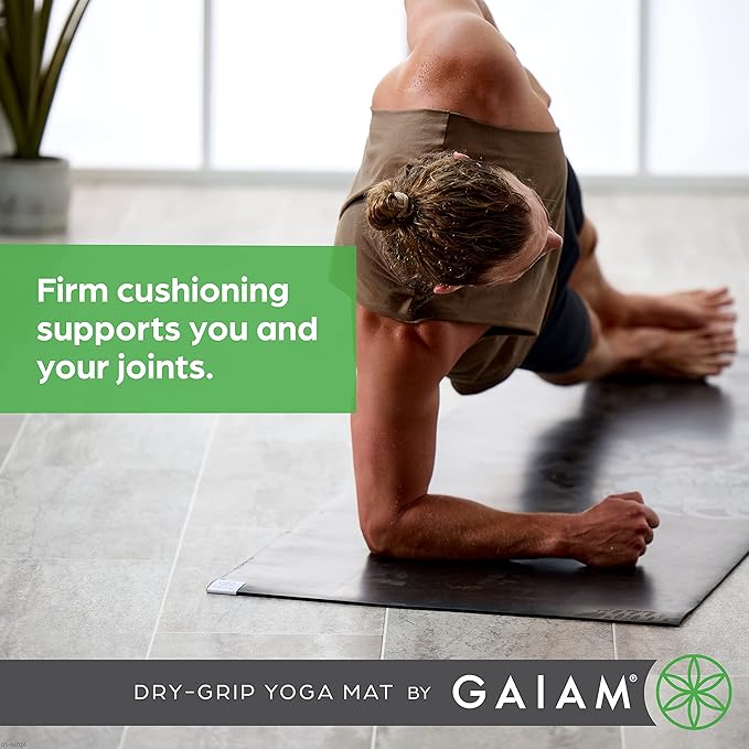 Gaiam Dry-Grip Yoga Mat - 5mm Thick Non-Slip Exercise & Fitness Mat for Standard or Hot Yoga, Pilates and Floor Workouts - Cushioned Support, Non-Slip Coat - 68 x 24 Inches - Bloomnest