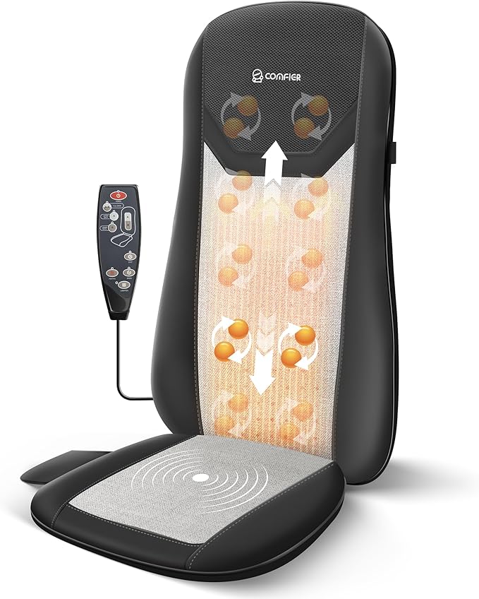 COMFIER Shiatsu Massage Seat Cushion with Heat,Full Back Massager for Chair with 2 Shiatsu Speeds,Heated Chair Massage Pad with Spot,Massage Seat Pad for Home or Office Use - Bloomnest
