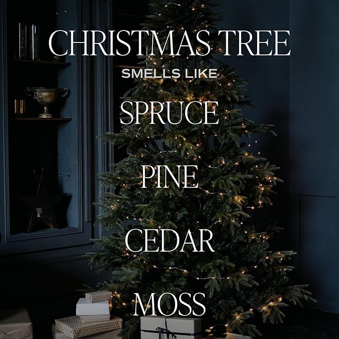 Sweet Water Decor Christmas Tree Candle - Spruce, Pine Needles and Evergreen Candles Scented Soy Candles for Home - Christmas Candle Gold Foil Pattern 9oz Clear Jar, 40 Hour Burn Time, Made in the USA - Bloomnest