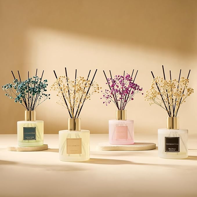 COCORRÍNA Reed Diffuser - Cashmere Vanilla 17 Fl.oz Reed Diffuser with 8 Sticks Scented Diffuser with Preserved Flowers for Bathroom Home Decor - Bloomnest