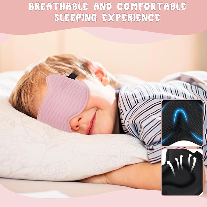 Kids Sleep Mask Eye Mask: 3D Contoured Cup Sleeping Masks, Blindfold with Adjustable Strap, Kids Eye Cover for Boys, Girls, Teens, Pressure-Free with Memory Foam Face Mask for Sleeping (Pink) - Bloomnest
