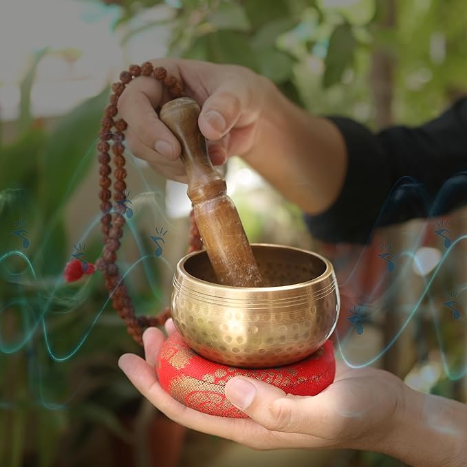 Tibetan Singing Bowls Set - Meditation Sound Bowl Stress Relief Tool and Spiritual Decor for Yoga Mindfulness, Healing & Chakra balancing Relaxation by Himalayan 3.5" Marubhumi