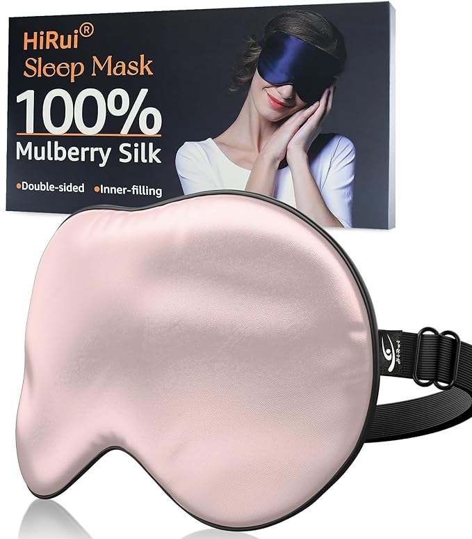 HiRui Silk Sleep Mask, 100% Natural Mulberry Silk of Double-Sided & Inner-Filling, Ultra-Smooth Soft, Adjustable Strap, Blocks Light for Night Sleeping, Travel, Office Naps (Pink) - Bloomnest