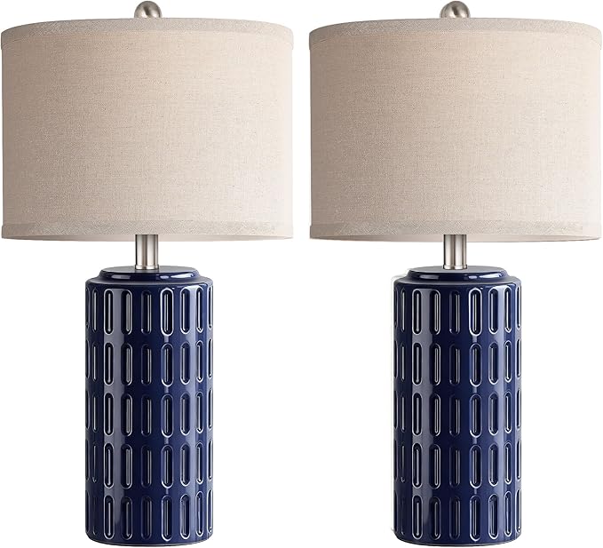 PARTPHONER 23" Farmhouse Modern Ceramic Table Lamp Set of 2 - Navy Blue Bedside Lamps for Bedroom & Living Room, Nightstand, Desk, End Table - Bloomnest