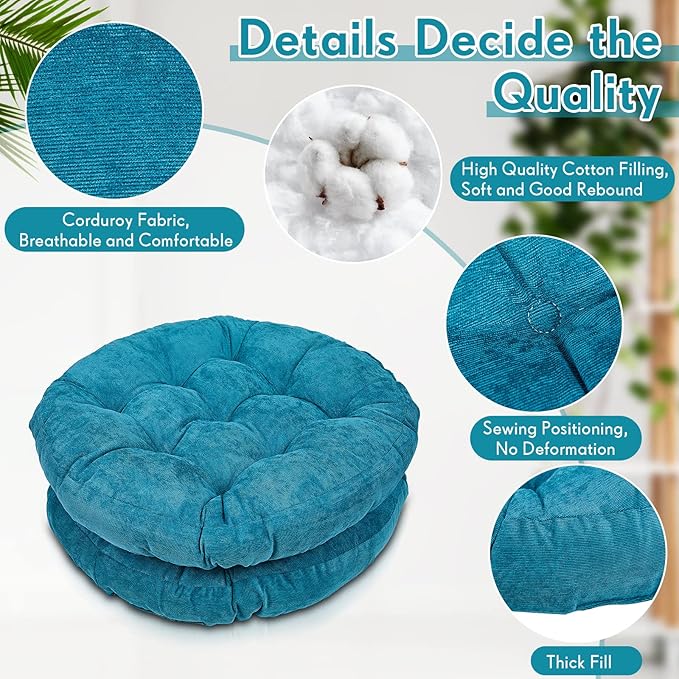 Jerify Floor Pillow Cushions 22 x 22 Inch Round Square Large Meditation Floor Pillow for Classroom Adult Meditation Picnic Party Cushion for Seating Gift Christmas(Round,Aquamarine,4 Pcs) - Bloomnest