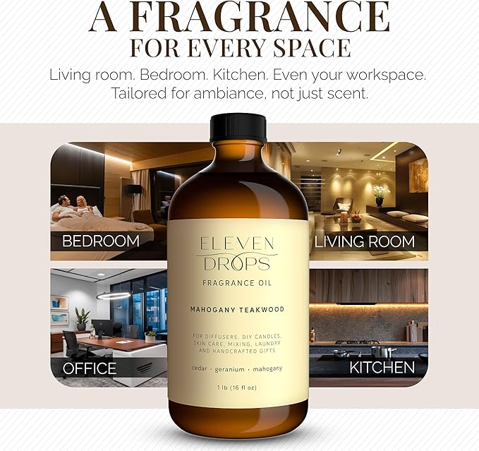Mahogany Teakwood Diffuser Oil – Premium Fragrance Oil for Cold Air Diffusers, Home, Office, DIY Candles – Rich Woody Aroma, Long Lasting, Pet Friendly, Made in USA, 16 Fl.Oz Glass Bottle - Bloomnest