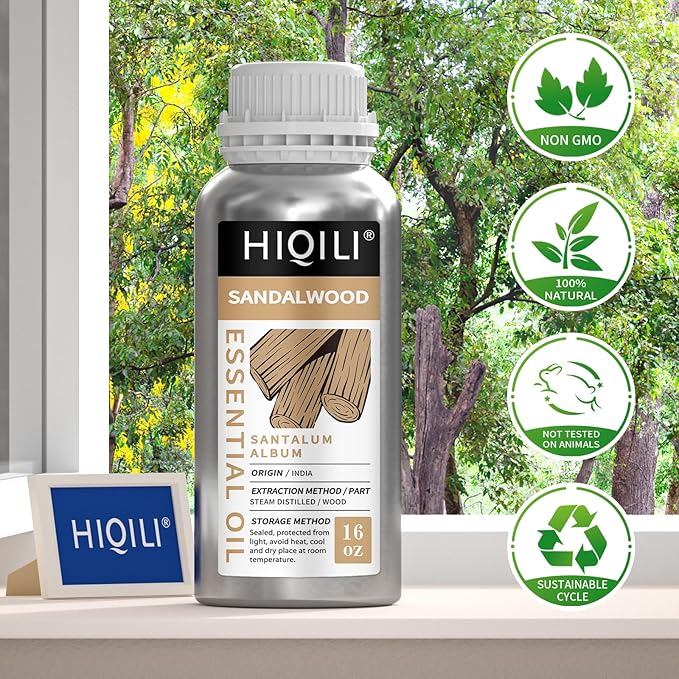 HIQILI Sandalwood Essential Oils, Long-Lasting Scent for Perfume, Diffuser, Soap Making & Candle- 16 Fl Oz - Bloomnest