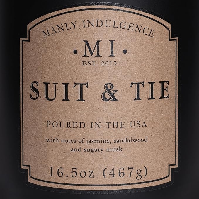 Manly Indulgence Suit & Tie Scented Candles for Men, 16.5 oz Single Wick, Premium Soy Blend Wax, 60H Burn, Candles for Home Scented – Made in The USA - Bloomnest