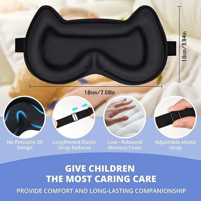 3D Kids Sleep Eye Mask: 3D Contoured Cup Sleeping Masks, Blindfold Sleep Eye Cover with Adjustable Strap, Memory Foam Lightweight Night Eyeshade for Boys Girls Teens (Royal Blue) - Bloomnest