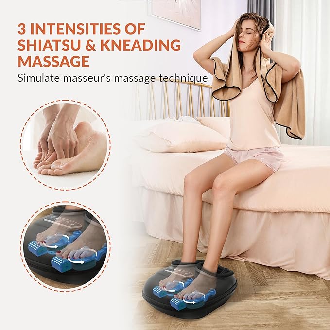 CILI FSA Eligible HSA Shiatsu Foot Massager Machine,Electric Heated Feet Massager for Plantar Fasciitis, Kneading Vibration Compression, Detachable Sleeve,Christmas Gifts for Dad Men - Bloomnest