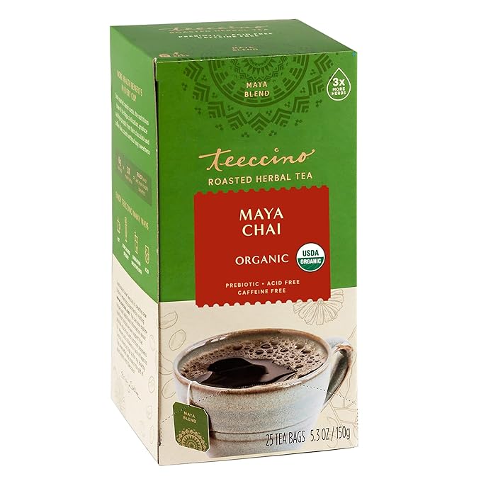 Teeccino Maya Chai Herbal Tea - Rich & Roasted Herbal Tea That's Caffeine Free & Prebiotic for Natural Energy, 25 Tea Bags - Bloomnest