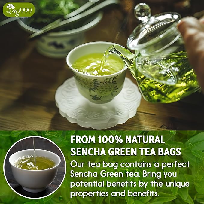 TOG999, Premium 60 Sencha Green Tea Bags, 100% Natural & Pure from Sencha Green Tea Leaves. Loose Leaf Sencha Herbal Tea. No Sugar, No Gluten, Vegan. - Bloomnest