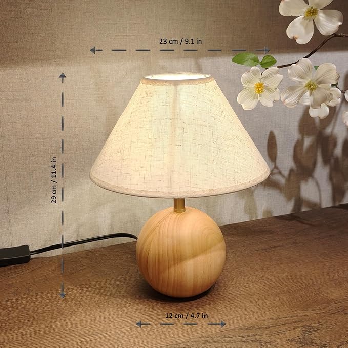 Table Lamp for Living Room,Wood Base Flaxen Fabric Shade Desk Lamp for Bedroom,Small Décor Ambient Bedside Lamps for Night Stands,LED Bulb (not Included) - Bloomnest