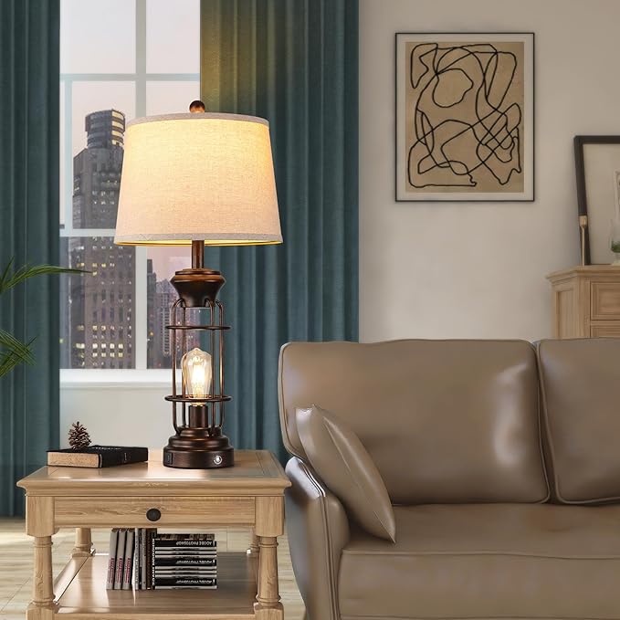 Table Lamps for Living Room Set of 2, 28.5" Farmhouse Lamps for Nightstand with USB C+A Ports, Touch Lamps for Bedroom, LED Bulbs Included - Bloomnest
