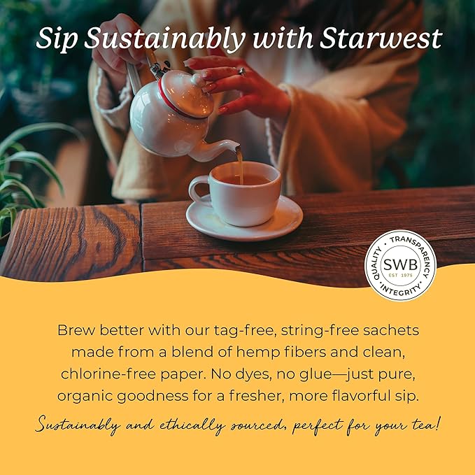 Starwest Botanicals Organic Chamomile Tea - Caffeine Free Herbal Tea, Supports Sleep & Relaxation, String Free Sachets, USDA Organic Chamomile, Non GMO - Bulk Pack, 100 Tea Bags - Bloomnest