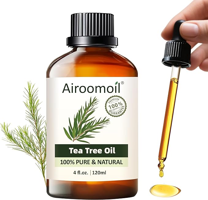 Tea Tree Essential Oil, 4 fl oz, 100% Pure Tea Tree Essential Oil Suitable for diffusers, Aromatherapy, Home Cleaning, Crafts, DIY Essential Oil Blending, and Everyday Household uses, Large Airoomoil