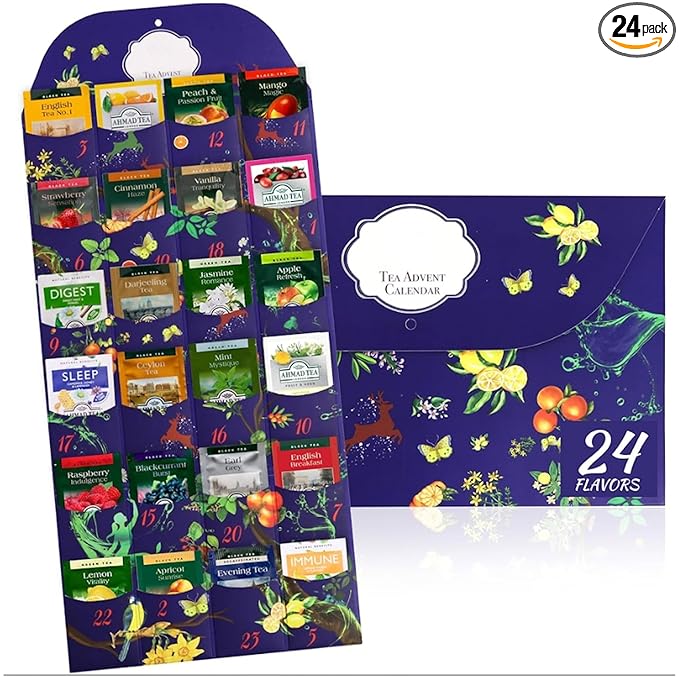 Ahmad Tea Advent Calendar, Tea Bags Sampler Assortment Variety Pack Gift (24 Count) 24 DIfferent Flavors of Tea - Bloomnest