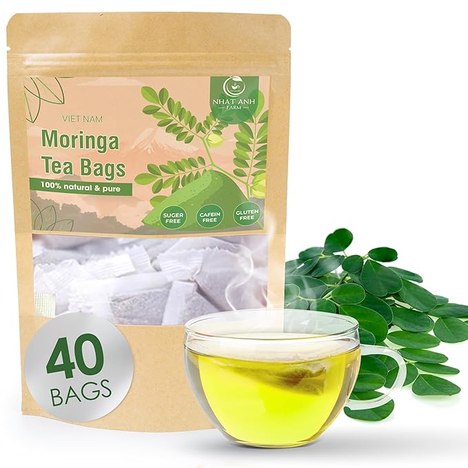 NHAT ANH FARM - Premium Moringa Tea Bags, 40 Tea Bags, 100% Natural Dried Moringa Leaves, Naturally Sweet Herbal Tea, Sugar-Free, Caffeine-Free, No Additives - Bloomnest
