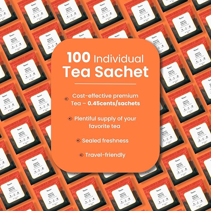 Teaniru, Magic Melon Green Tea, 100 Pyramid Tea Bags, Individual Sachets | Detox Tea - Green Tea with Musk Melon & Aloe Vera | 100% Natural Ingredients - Pure Leaf Tea - Bloomnest