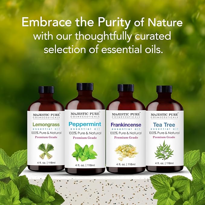 Majestic Pure Peppermint Essential Oil with Glass Dropper - Huge 4 Fl Oz - 100% Pure and Natural Peppermint Oil - Premium Grade Essential Oils for Diffuser, Aromatherapy, Soap and Candle Making - Bloomnest