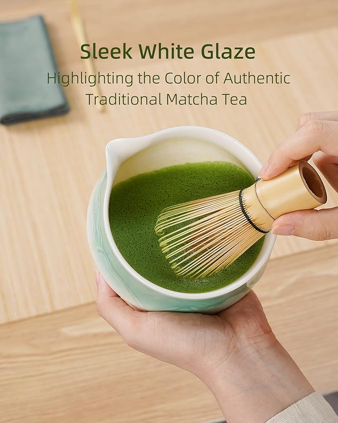 ZENS Matcha Whisk Set, 6Pcs Matcha Set Includes Ceramic Bowl, Bamboo Whisk and Chasen Holder,Scoop, 304 Stainless Sifter & Tea Mat, Matcha Kit for Tea Ceremony, Blue - Bloomnest