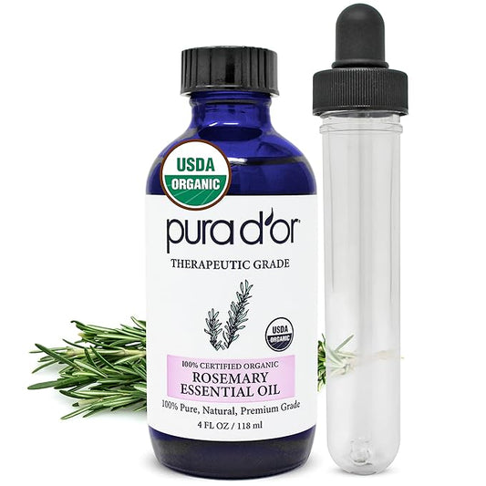 PURA D'OR Organic Rosemary Essential Oil, 4oz, Therapeutic Grade, for Hair, Body, Skin, Aromatherapy, Relaxation, Massage, Mood, Relief, Home, DIY Soap - Bloomnest