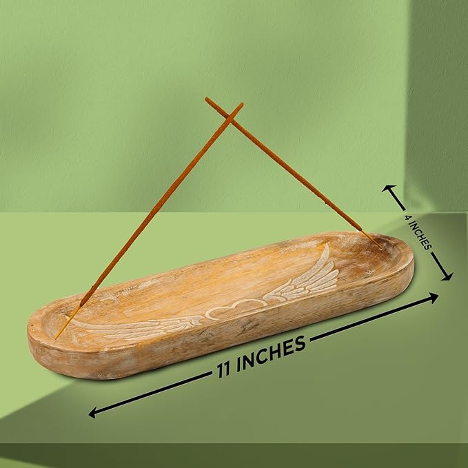 Hand Carved Incense Holder-Incense Burner/Ash Catcher/Handmade Wooden Insence Tray – Modern Gift Home/Room/Kitchen Décor Size 11x4x1.5 Inches