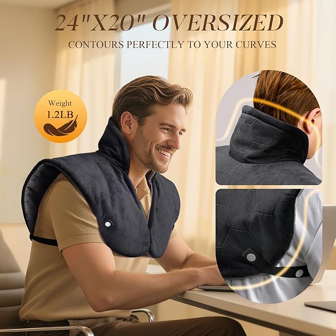 UTK 30s Fast Heating Pad for Neck and Shoulders and Back, 6X Deeper Penetrate, Far Infrared Heated Wrap for Neck and Shoulders Pain Relief, Auto Shut Off, Memory Function, Gifts for Birthday 24"X20" - Bloomnest