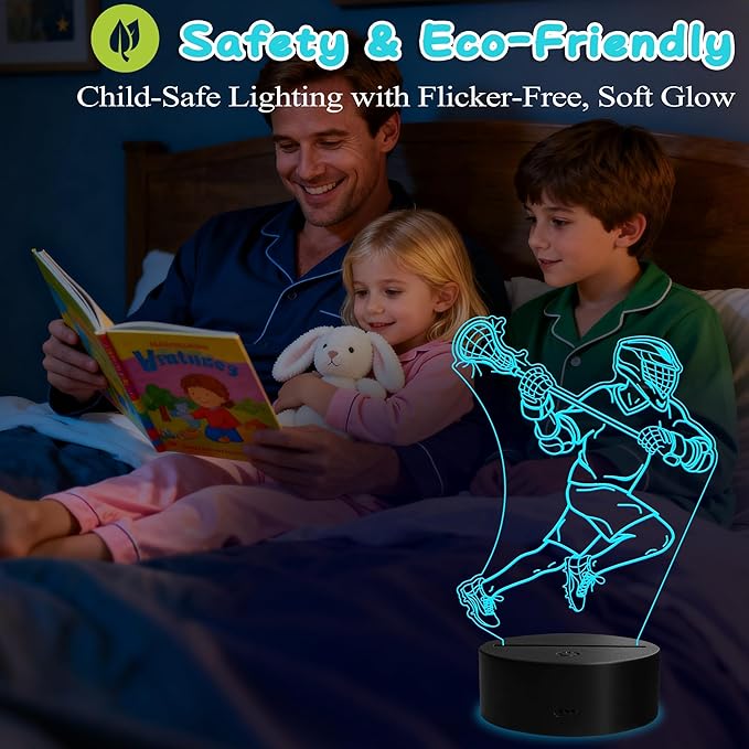 Lacrosse Night Light, Lacrosse Gifts for Boy, 3D Illusion Lamp with Remote Control, 16 Colors Changing, Timer, RGB Flashing Mode and Dimmable, Field Lacrosse Gifts for Men Christmas Decor - Bloomnest