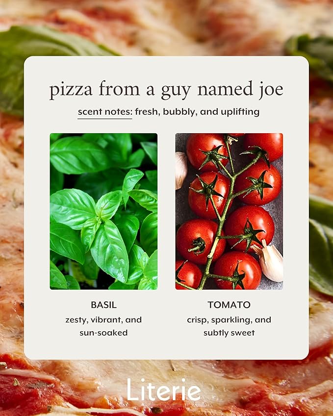 Literie NYC Inspired Scented Candle: Pizza from a Guy Named Joe - Tomato & Basil Scent, 9oz, 50 Hour Burn, Vegan Soy & Coconut Blend Candle for Home Decor, Gift for Women & Men - Bloomnest