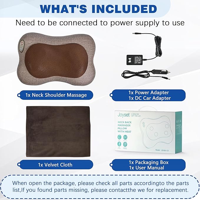 Joyset Neck Massager with Heat, 3D Shiatsu Massager for Back and Shoulder Pain, Portable Neck Massage Pillow, Gift for Men Women Use at Home, Office, Car - Bloomnest