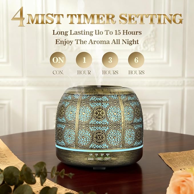 ARVIDSSON Essential Oil Diffuser, 500ml Aromatherapy Diffuser for Home, Ultrasonic Diffusers for Essential Oils, Metal Oil Diffuser with Mist Timer and Color Mood Light, Gift for Women and Men - Bloomnest