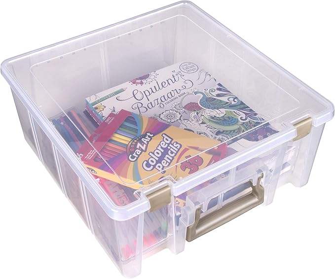 ArtBin 6990ZZ Super Satchel Double Deep 3-Pack, Portable Art & Craft Organizers with Handles, [3] Plastic Storage Cases, Clear & Gold - Bloomnest