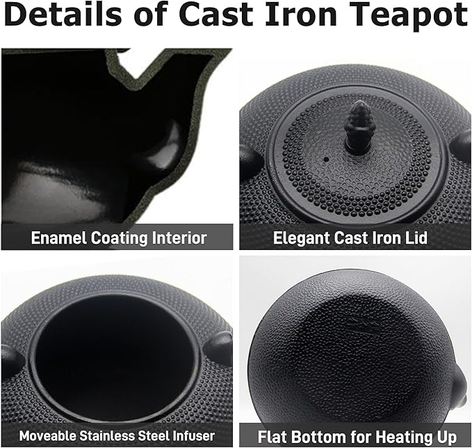 YJX 101 fl oz Extra Large and Heavy Cast Iron Teapot for Stovetop Safe, Black Tea Kettle with Stainless Steel Tea Balls for Loose Tea, Cast Iron Tea Pot for 6 to 10 People, 3000ml Japanese Tetsubin - Bloomnest
