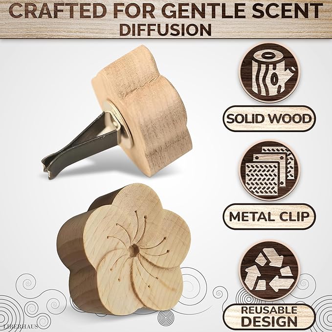 2 Pcs Car Diffusers for Essential Oils – Wooden Car Essential Oil Diffuser Vent Clip with Magnetic Clip, Easy to Use for Refreshing Your Space – Vintage Design for Aromatherapy at Home & in Car - Bloomnest
