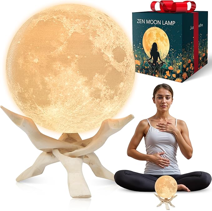Zen Moon Lamp - Visual Meditation Light for Relaxation and Mindfulness - Guided Breathing Night Light - Spiritual Christams Gifts for Women, Mom, Best Friend 2025 - Unique Decor for Bedroom (5.5 inch) - Bloomnest