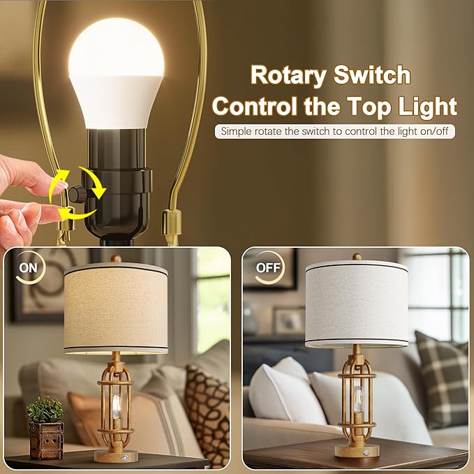 23.75'' Table Lamps Set of 2 for Living Room Bedroom Industrial Farmhouse Metal Touch Lamps with USB A+C Ports, Night Light Vintage Nightstand Bedside Lamp, Bulbs Included, Antique Gold - Bloomnest