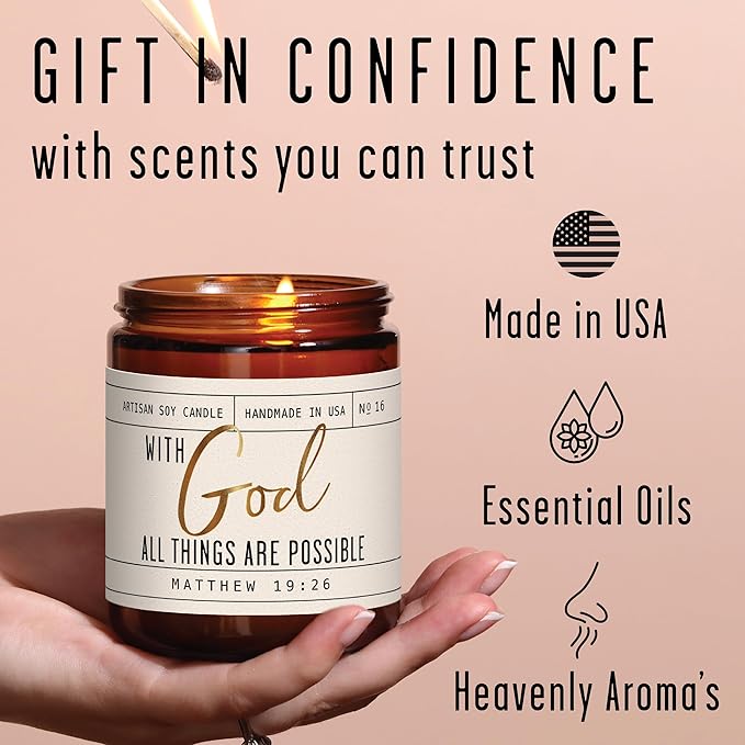 Christian Gifts for Women, Religious Gifts for Women - 'With God' Candle, w/Lily of the Valley & Lavender I Spiritual Gifts for Women I Faith Bible Gifts I Catholic Gifts Women I 50Hr Burn, USA Made - Bloomnest
